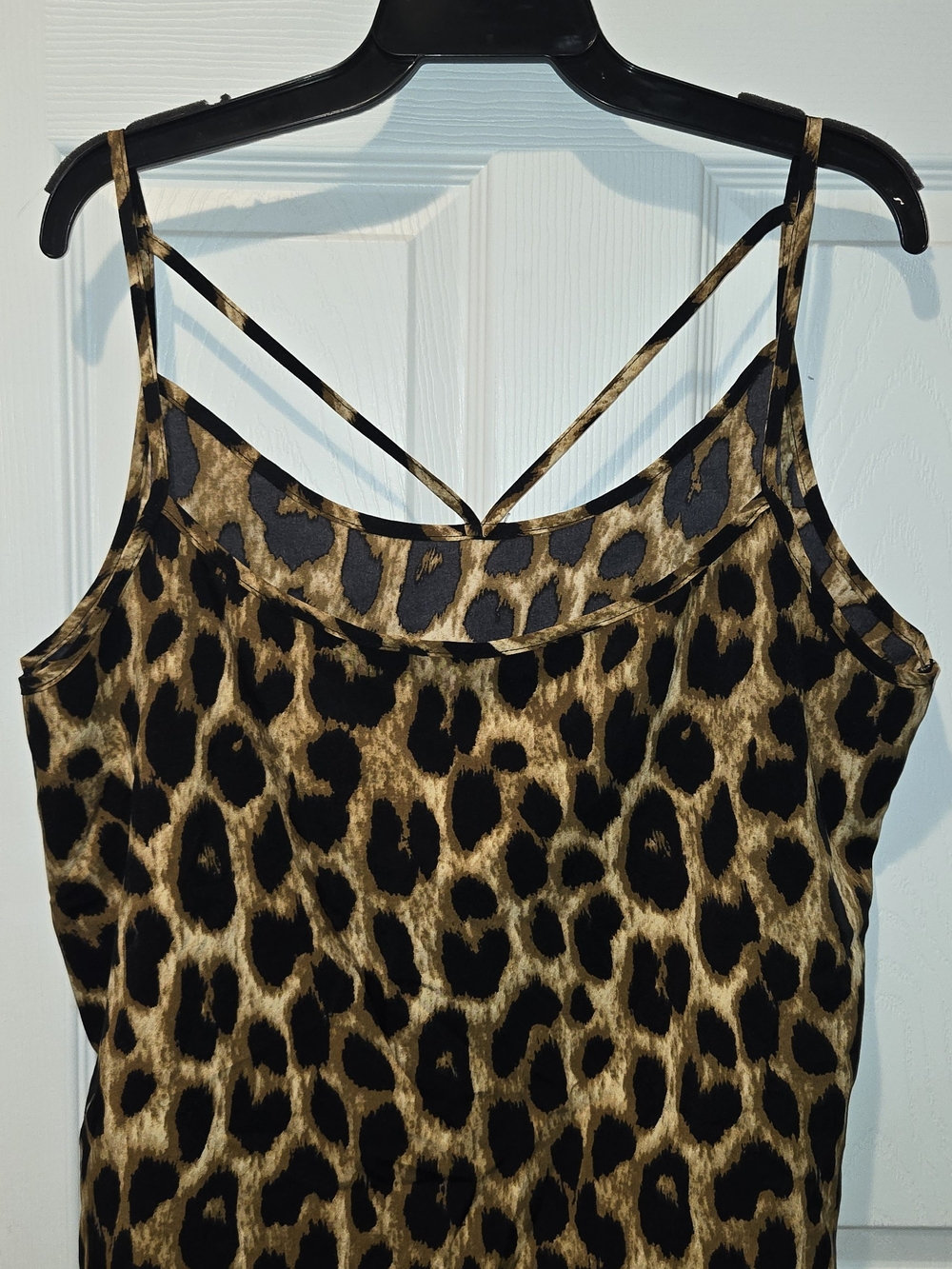 Leopard Print Spaghetti Strap Tank Top - Brown/Black